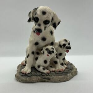 Dalmatian Figurine 3.25" High x 4" Wide Mom and 2 Puppies Home Decor Dogs Sweet